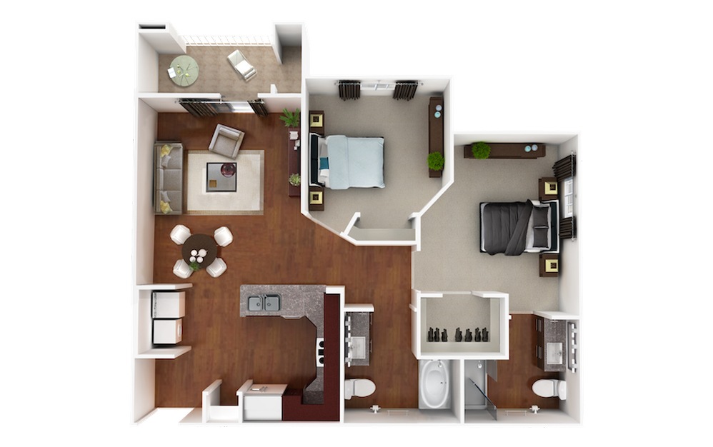 Lagunitas - 2 bedroom floorplan layout with 2 baths and 968 square feet.