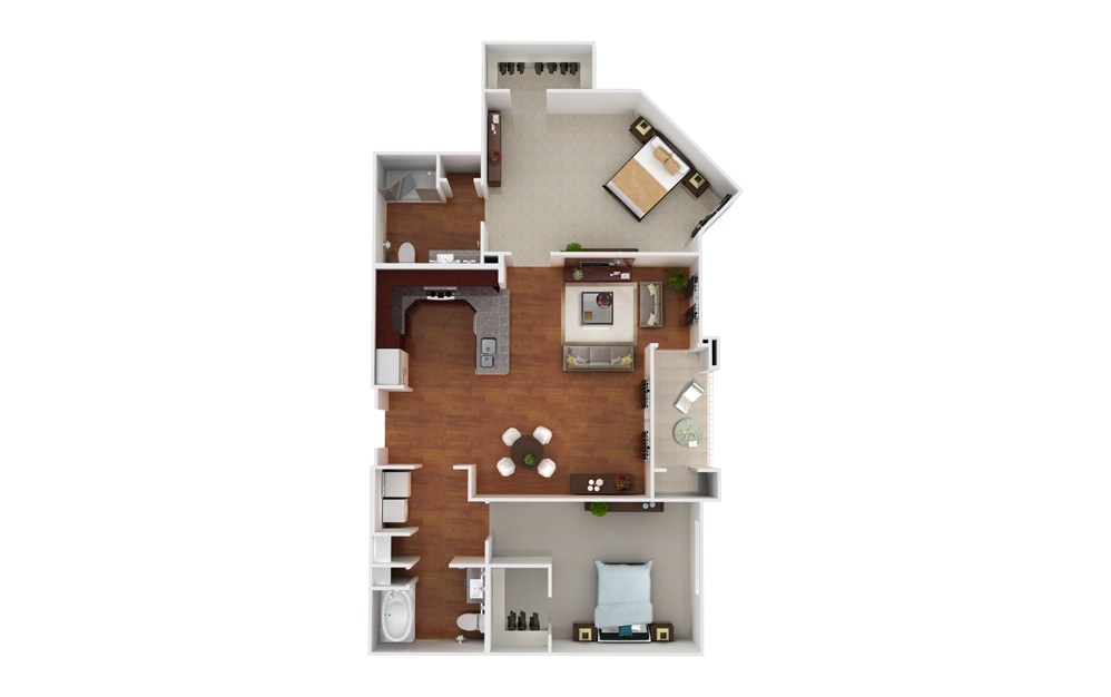 Bolinas - 2 bedroom floorplan layout with 2 baths and 1284 square feet.