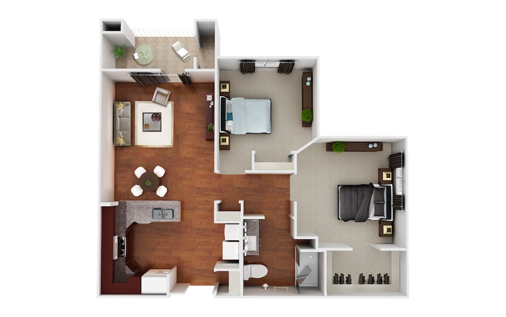 Pfeiffer - 2 bedroom floorplan layout with 1 bath and 923 square feet.