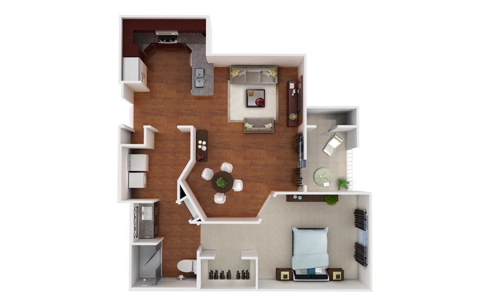 Muir - 1 bedroom floorplan layout with 1 bath and 802 square feet.