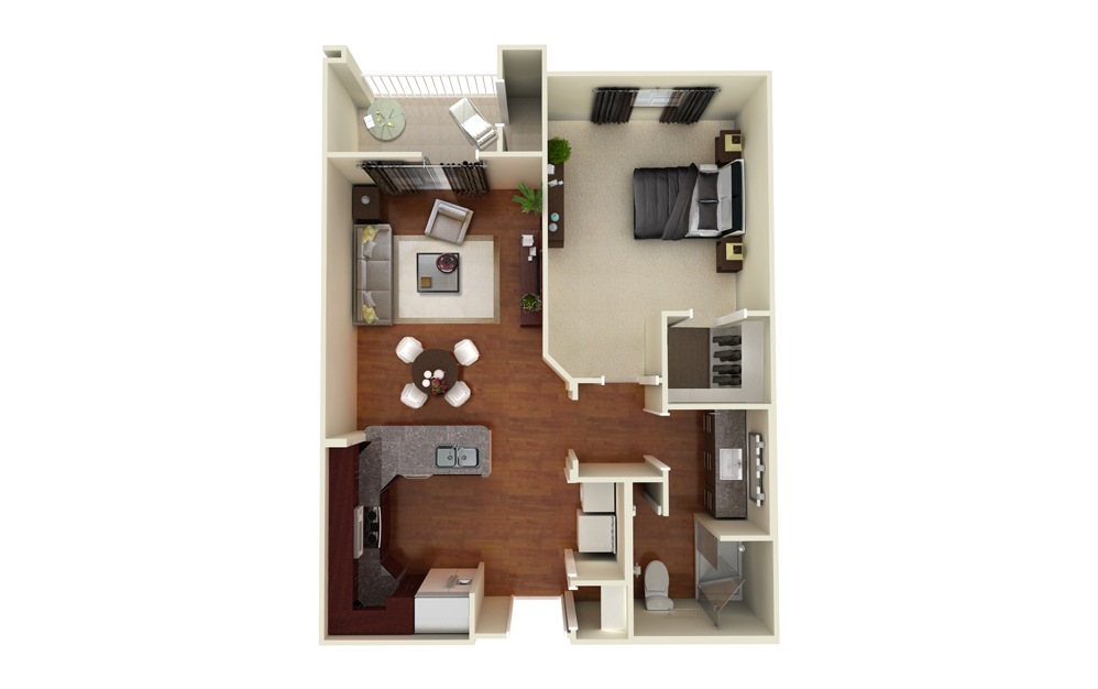 Stinson - 1 bedroom floorplan layout with 1 bath and 731 square feet.